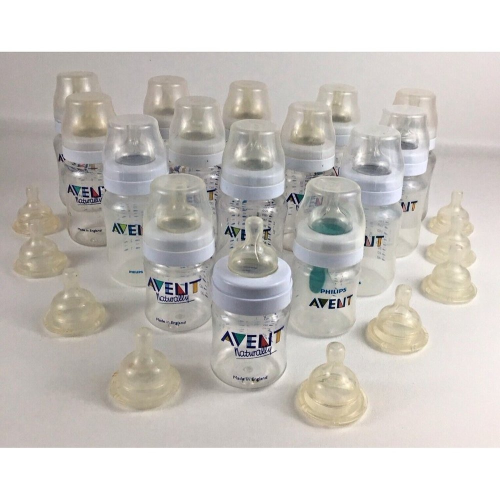 Philips Avent Naturally Baby 15 Bottle Lot Infant Feeding Screw Cap Lid Nipples